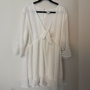 Glittering White Arula V Neck Minidress with Bow